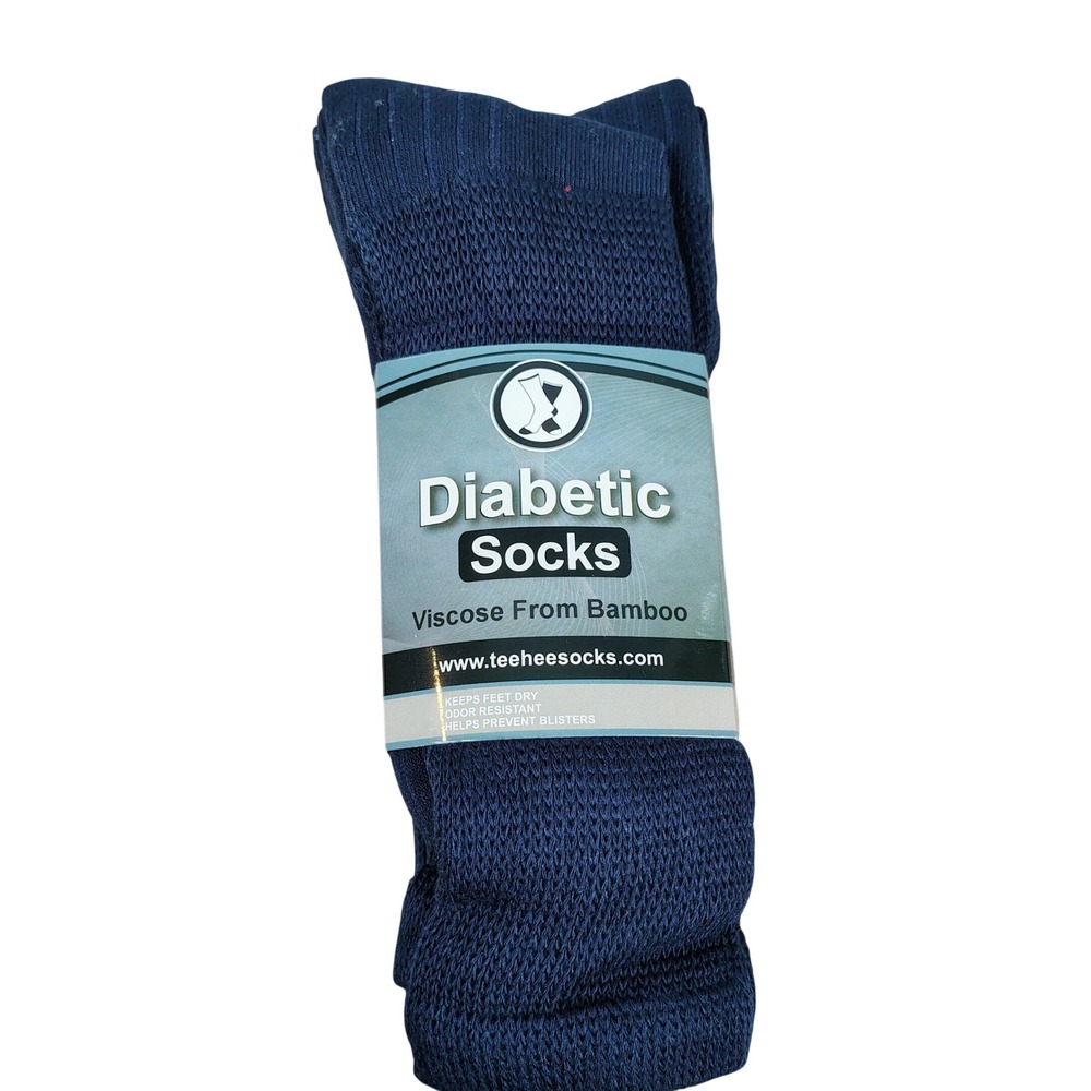 NWT TeeHee Mens SZ 10-13 Diabetic Crew Socks 3-Pack Navy Viscose Bamboo Gorpcore